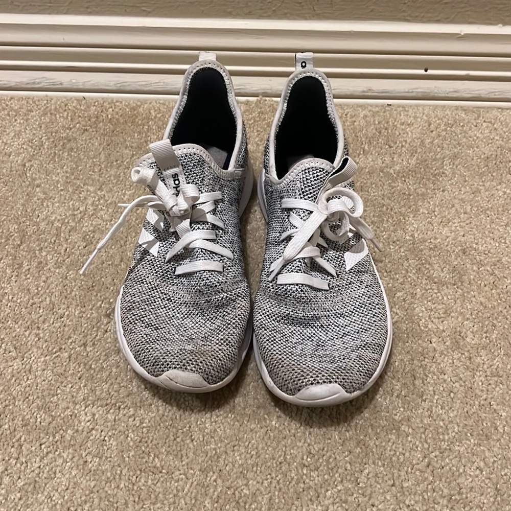 Black and white Adidas cloud foam shoes, size 8